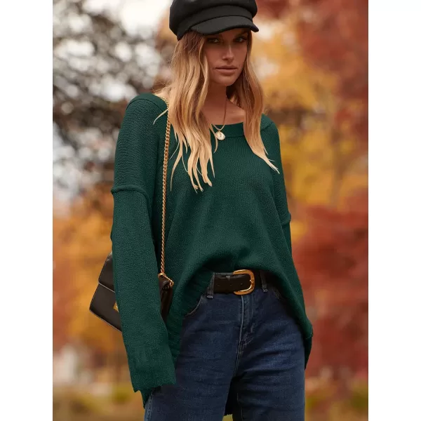 imageANRABESS Womens Oversized Sweater Casual Off Shoulder Scoop Neck Batwing Sleeve Knit 2023 Trendy Pullover Tunic TopsDark Green