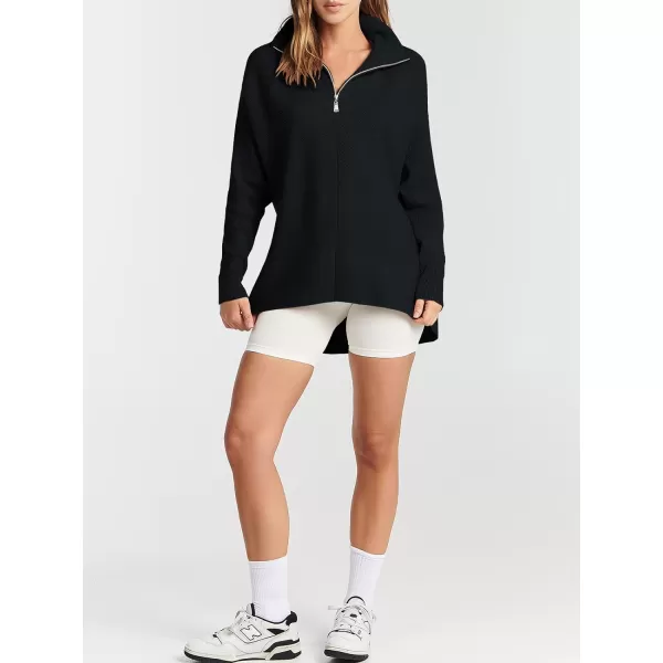 imageANRABESS Womens Oversized Sweaters Half Zip Collared Casual Slouchy Knit Tunic Pullover Sweater 2023 Trendy Fall OutfitsBlack