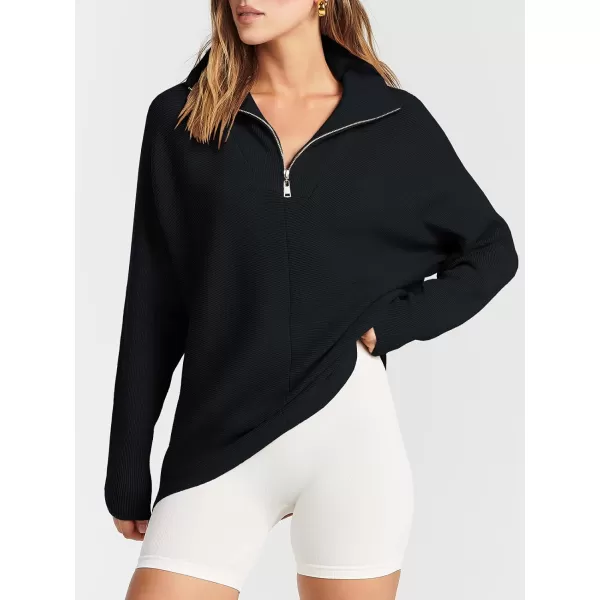 imageANRABESS Womens Oversized Sweaters Half Zip Collared Casual Slouchy Knit Tunic Pullover Sweater 2023 Trendy Fall OutfitsBlack