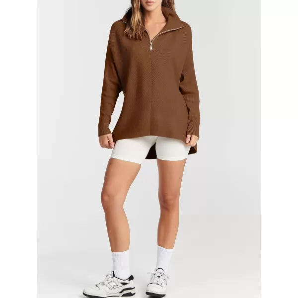imageANRABESS Womens Oversized Sweaters Half Zip Collared Casual Slouchy Knit Tunic Pullover Sweater 2023 Trendy Fall OutfitsBrown