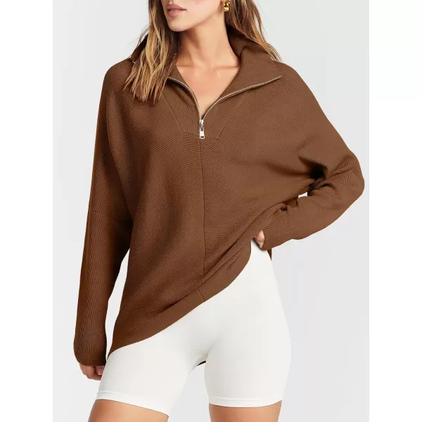 imageANRABESS Womens Oversized Sweaters Half Zip Collared Casual Slouchy Knit Tunic Pullover Sweater 2023 Trendy Fall OutfitsBrown