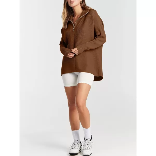 imageANRABESS Womens Oversized Sweaters Half Zip Collared Casual Slouchy Knit Tunic Pullover Sweater 2023 Trendy Fall OutfitsBrown