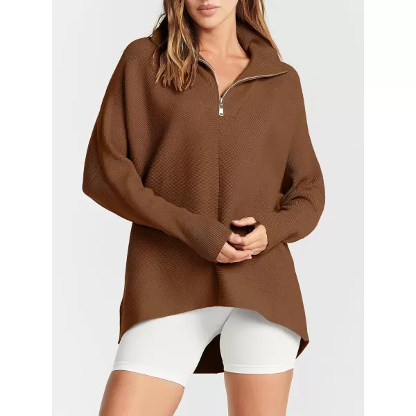imageANRABESS Womens Oversized Sweaters Half Zip Collared Casual Slouchy Knit Tunic Pullover Sweater 2023 Trendy Fall OutfitsBrown