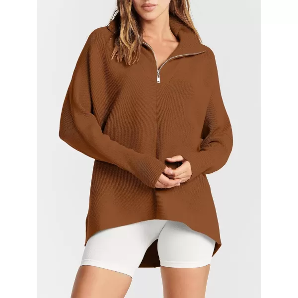 imageANRABESS Womens Oversized Sweaters Half Zip Collared Casual Slouchy Knit Tunic Pullover Sweater 2023 Trendy Fall OutfitsCaramel