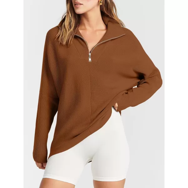 imageANRABESS Womens Oversized Sweaters Half Zip Collared Casual Slouchy Knit Tunic Pullover Sweater 2023 Trendy Fall OutfitsCaramel