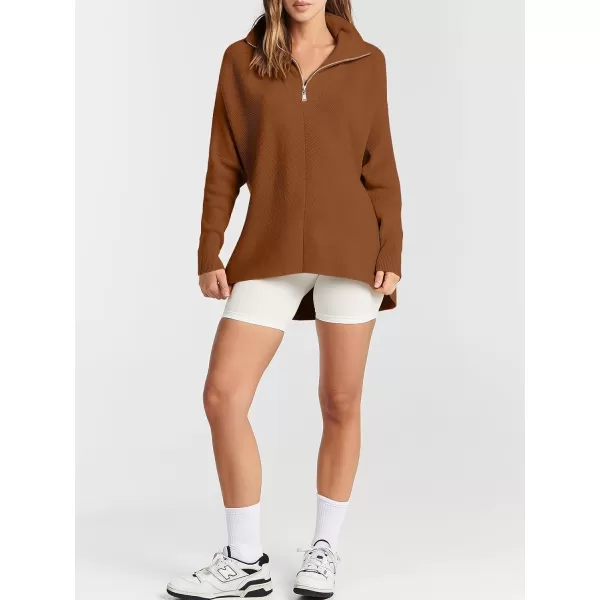 imageANRABESS Womens Oversized Sweaters Half Zip Collared Casual Slouchy Knit Tunic Pullover Sweater 2023 Trendy Fall OutfitsCaramel
