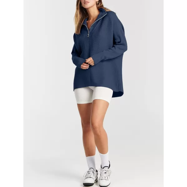 imageANRABESS Womens Oversized Sweaters Half Zip Collared Casual Slouchy Knit Tunic Pullover Sweater 2023 Trendy Fall OutfitsDark Blue