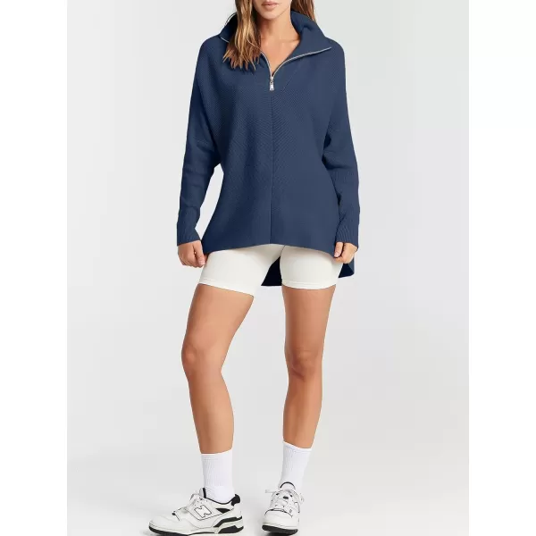 imageANRABESS Womens Oversized Sweaters Half Zip Collared Casual Slouchy Knit Tunic Pullover Sweater 2023 Trendy Fall OutfitsDark Blue