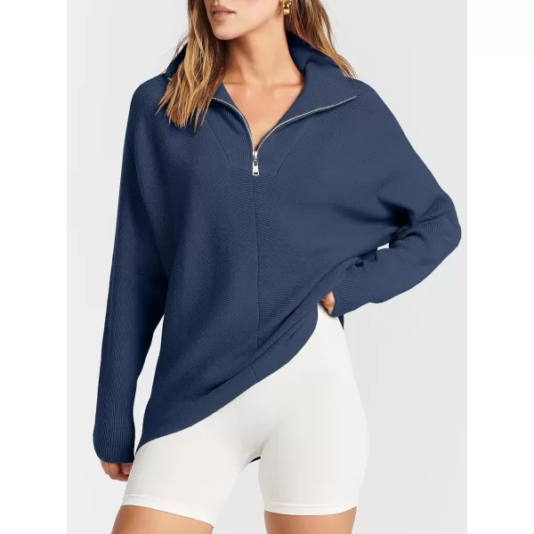 imageANRABESS Womens Oversized Sweaters Half Zip Collared Casual Slouchy Knit Tunic Pullover Sweater 2023 Trendy Fall OutfitsDark Blue