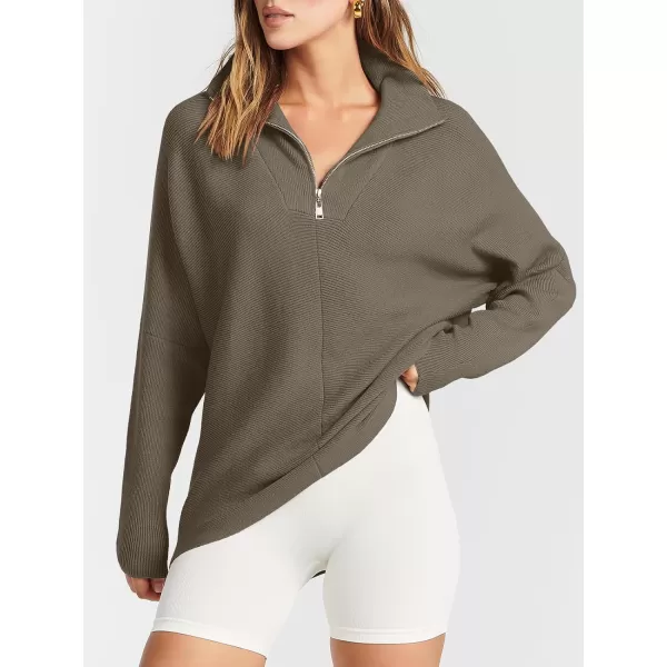 imageANRABESS Womens Oversized Sweaters Half Zip Collared Casual Slouchy Knit Tunic Pullover Sweater 2023 Trendy Fall OutfitsDark Gray