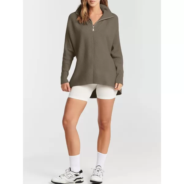 imageANRABESS Womens Oversized Sweaters Half Zip Collared Casual Slouchy Knit Tunic Pullover Sweater 2023 Trendy Fall OutfitsDark Gray