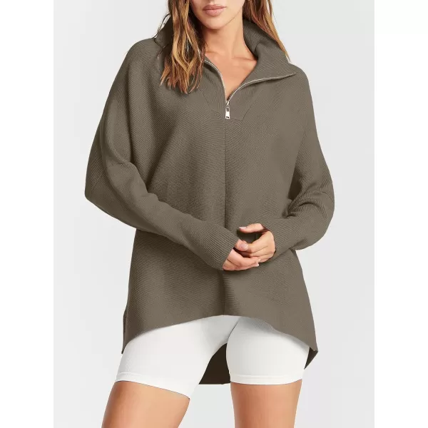 imageANRABESS Womens Oversized Sweaters Half Zip Collared Casual Slouchy Knit Tunic Pullover Sweater 2023 Trendy Fall OutfitsDark Gray