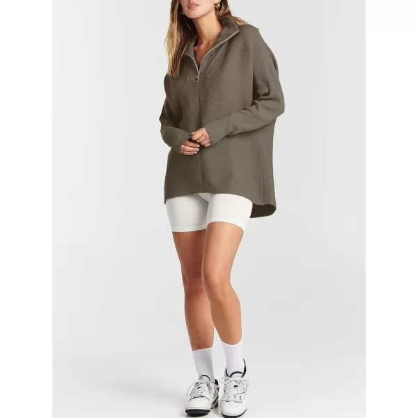 imageANRABESS Womens Oversized Sweaters Half Zip Collared Casual Slouchy Knit Tunic Pullover Sweater 2023 Trendy Fall OutfitsDark Gray