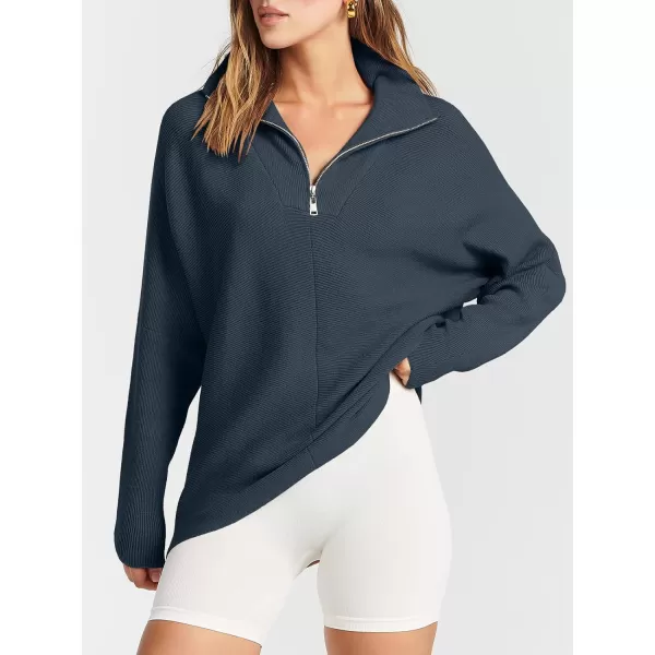 imageANRABESS Womens Oversized Sweaters Half Zip Collared Casual Slouchy Knit Tunic Pullover Sweater 2023 Trendy Fall OutfitsDusty Blue