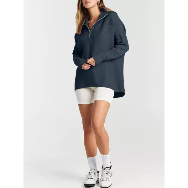 imageANRABESS Womens Oversized Sweaters Half Zip Collared Casual Slouchy Knit Tunic Pullover Sweater 2023 Trendy Fall OutfitsDusty Blue