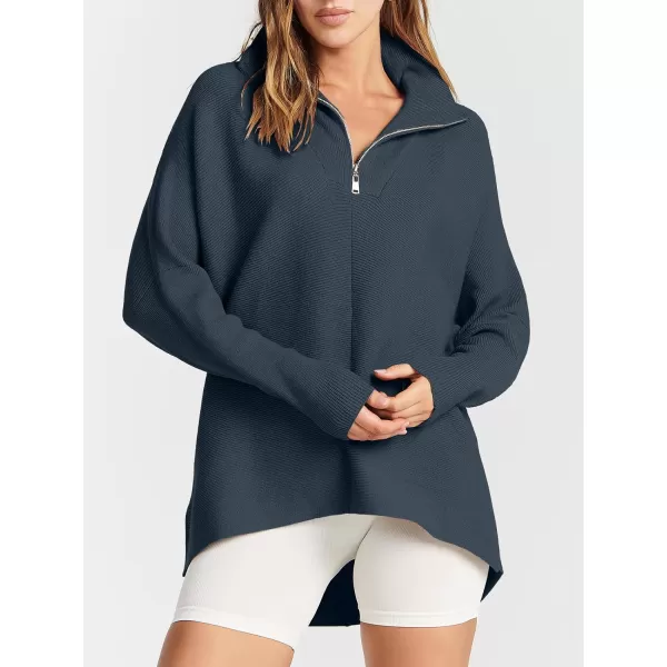 imageANRABESS Womens Oversized Sweaters Half Zip Collared Casual Slouchy Knit Tunic Pullover Sweater 2023 Trendy Fall OutfitsDusty Blue