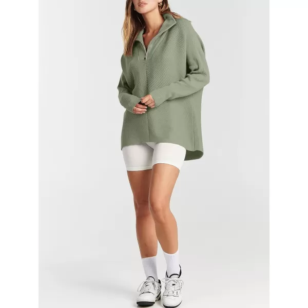 imageANRABESS Womens Oversized Sweaters Half Zip Collared Casual Slouchy Knit Tunic Pullover Sweater 2023 Trendy Fall OutfitsGrass