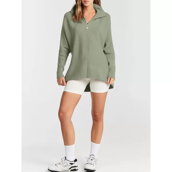 imageANRABESS Womens Oversized Sweaters Half Zip Collared Casual Slouchy Knit Tunic Pullover Sweater 2023 Trendy Fall OutfitsGrass