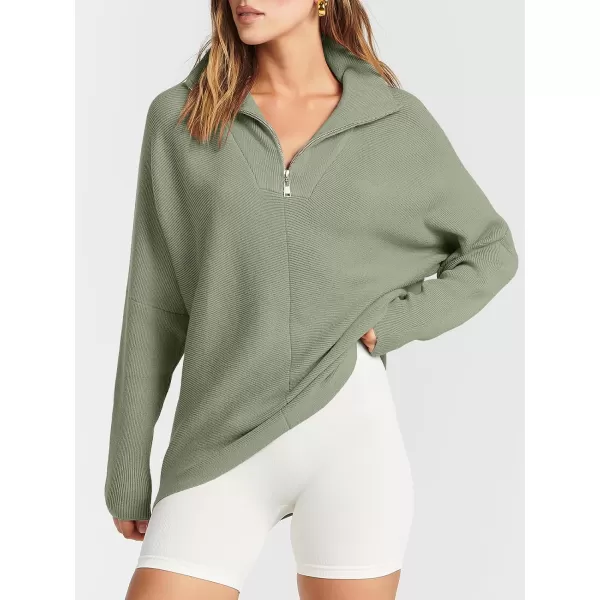 imageANRABESS Womens Oversized Sweaters Half Zip Collared Casual Slouchy Knit Tunic Pullover Sweater 2023 Trendy Fall OutfitsGrass