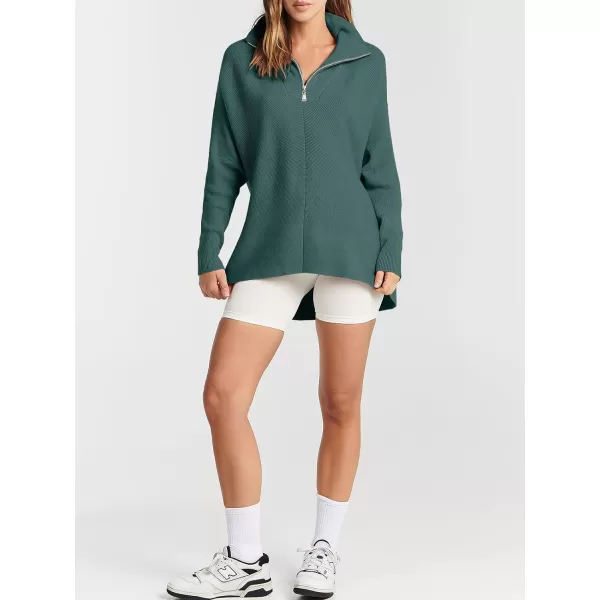 imageANRABESS Womens Oversized Sweaters Half Zip Collared Casual Slouchy Knit Tunic Pullover Sweater 2023 Trendy Fall OutfitsGreen