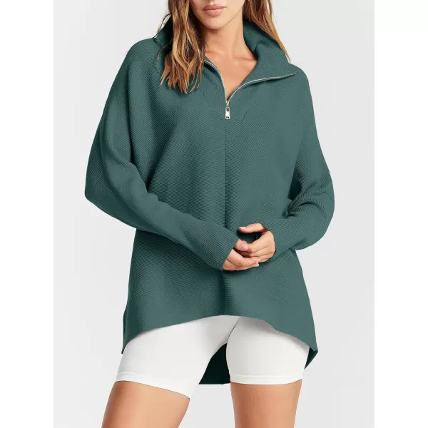 imageANRABESS Womens Oversized Sweaters Half Zip Collared Casual Slouchy Knit Tunic Pullover Sweater 2023 Trendy Fall OutfitsGreen