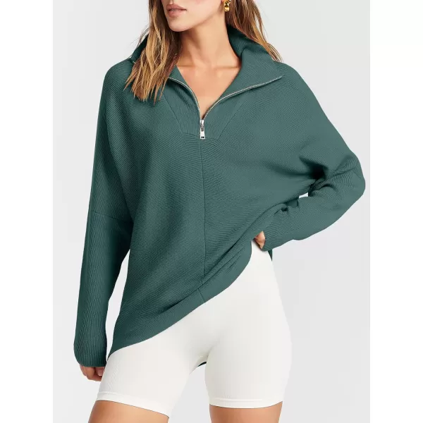 imageANRABESS Womens Oversized Sweaters Half Zip Collared Casual Slouchy Knit Tunic Pullover Sweater 2023 Trendy Fall OutfitsGreen