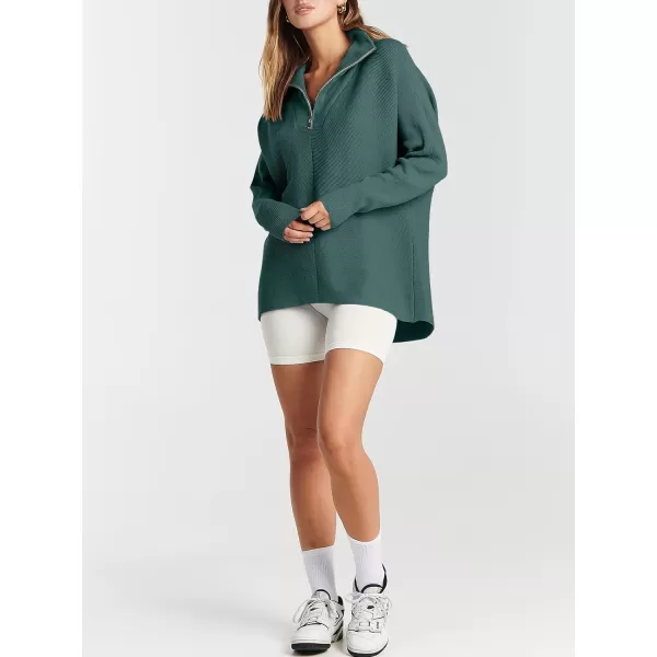 imageANRABESS Womens Oversized Sweaters Half Zip Collared Casual Slouchy Knit Tunic Pullover Sweater 2023 Trendy Fall OutfitsGreen