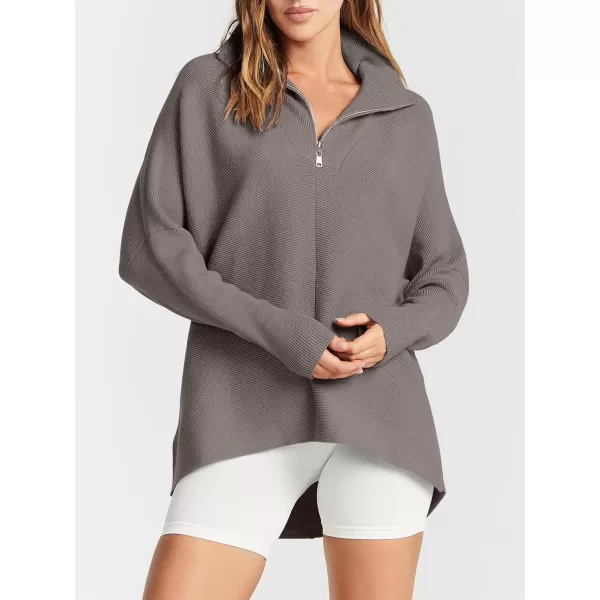 imageANRABESS Womens Oversized Sweaters Half Zip Collared Casual Slouchy Knit Tunic Pullover Sweater 2023 Trendy Fall OutfitsLight Gray