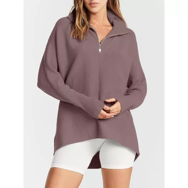 imageANRABESS Womens Oversized Sweaters Half Zip Collared Casual Slouchy Knit Tunic Pullover Sweater 2023 Trendy Fall OutfitsNutmeg