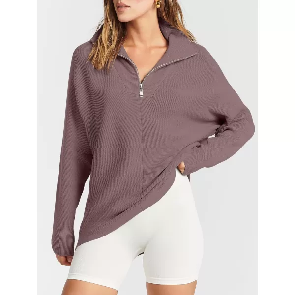 imageANRABESS Womens Oversized Sweaters Half Zip Collared Casual Slouchy Knit Tunic Pullover Sweater 2023 Trendy Fall OutfitsNutmeg