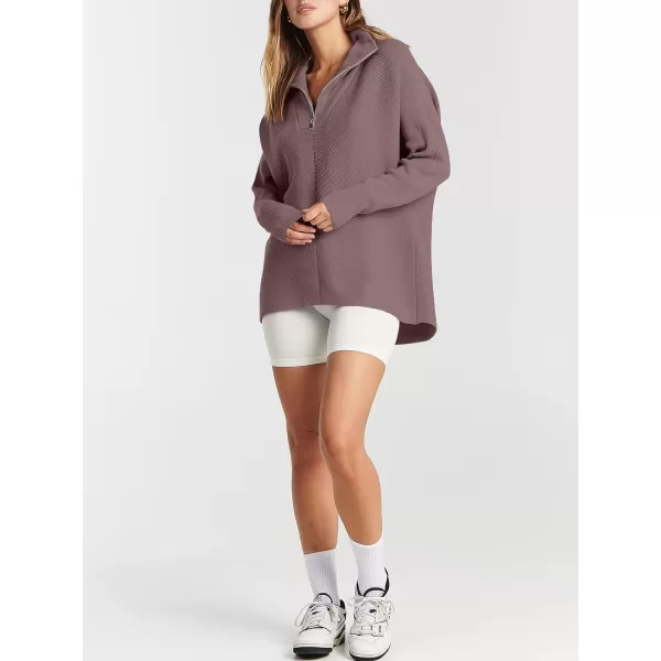 imageANRABESS Womens Oversized Sweaters Half Zip Collared Casual Slouchy Knit Tunic Pullover Sweater 2023 Trendy Fall OutfitsNutmeg