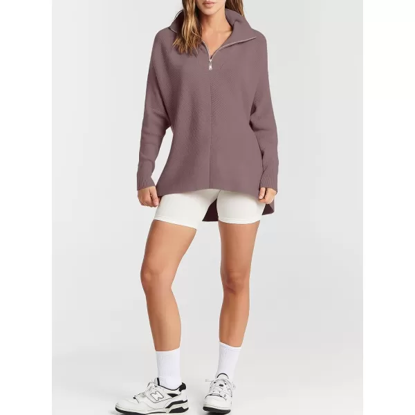 imageANRABESS Womens Oversized Sweaters Half Zip Collared Casual Slouchy Knit Tunic Pullover Sweater 2023 Trendy Fall OutfitsNutmeg