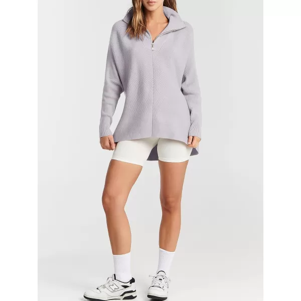 imageANRABESS Womens Oversized Sweaters Half Zip Collared Casual Slouchy Knit Tunic Pullover Sweater 2023 Trendy Fall OutfitsSilver