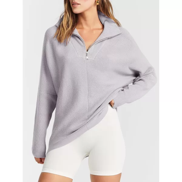 imageANRABESS Womens Oversized Sweaters Half Zip Collared Casual Slouchy Knit Tunic Pullover Sweater 2023 Trendy Fall OutfitsSilver