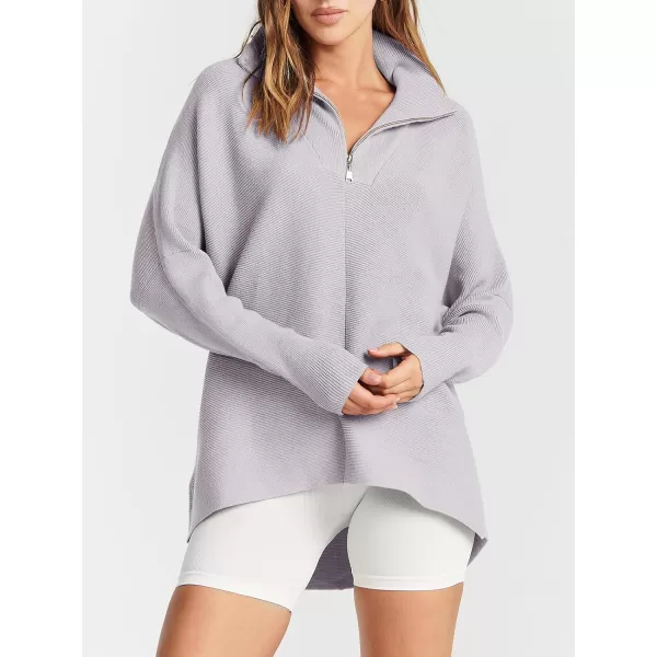 imageANRABESS Womens Oversized Sweaters Half Zip Collared Casual Slouchy Knit Tunic Pullover Sweater 2023 Trendy Fall OutfitsSilver