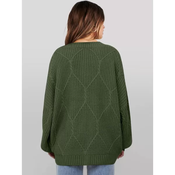 imageANRABESS Womens Oversized Sweaters Long Sleeve Crewneck Chunky Cable Knit Fall Slouchy Pullover Sweater TopsArmy Green