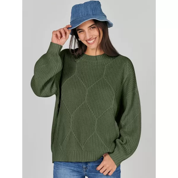 imageANRABESS Womens Oversized Sweaters Long Sleeve Crewneck Chunky Cable Knit Fall Slouchy Pullover Sweater TopsArmy Green