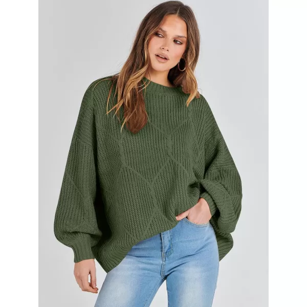 imageANRABESS Womens Oversized Sweaters Long Sleeve Crewneck Chunky Cable Knit Fall Slouchy Pullover Sweater TopsArmy Green