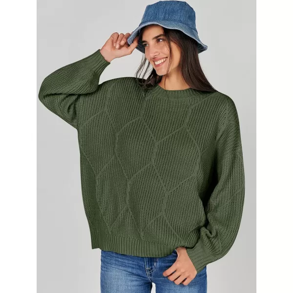 imageANRABESS Womens Oversized Sweaters Long Sleeve Crewneck Chunky Cable Knit Fall Slouchy Pullover Sweater TopsArmy Green