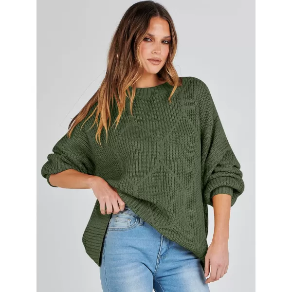 imageANRABESS Womens Oversized Sweaters Long Sleeve Crewneck Chunky Cable Knit Fall Slouchy Pullover Sweater TopsArmy Green