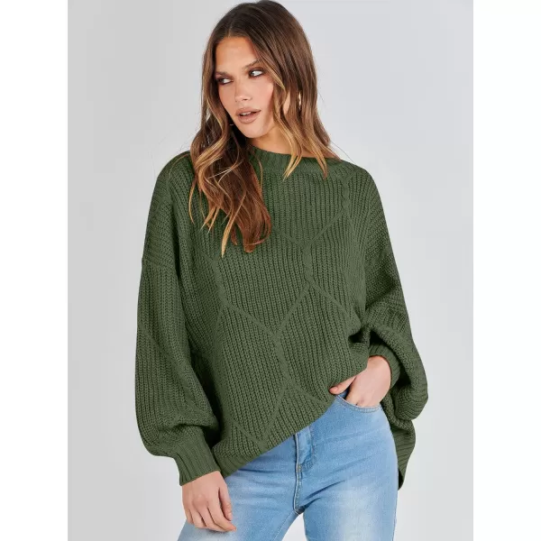 imageANRABESS Womens Oversized Sweaters Long Sleeve Crewneck Chunky Cable Knit Fall Slouchy Pullover Sweater TopsArmy Green