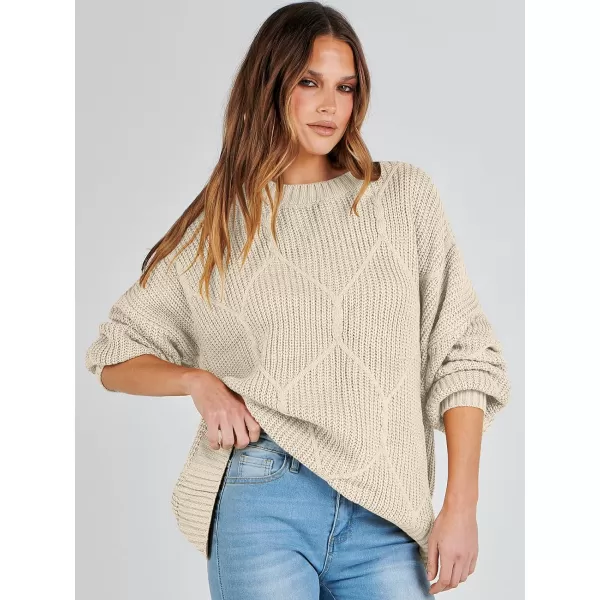 imageANRABESS Womens Oversized Sweaters Long Sleeve Crewneck Chunky Cable Knit Fall Slouchy Pullover Sweater TopsBeige