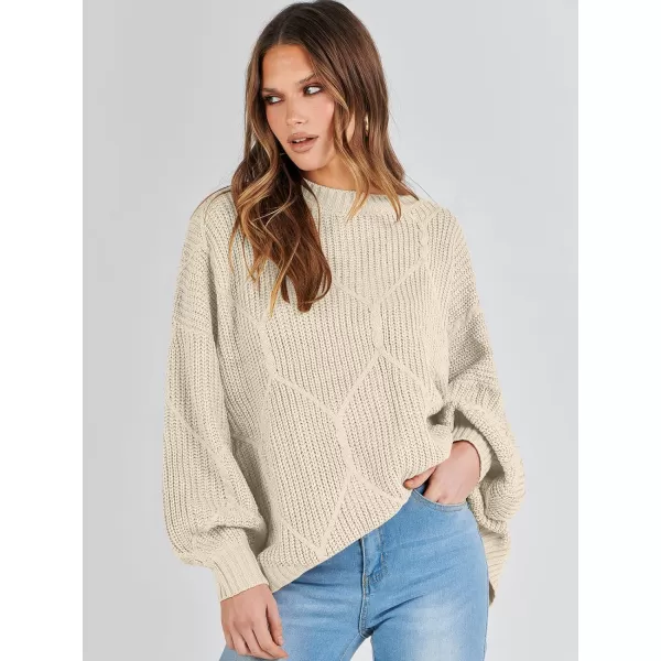 imageANRABESS Womens Oversized Sweaters Long Sleeve Crewneck Chunky Cable Knit Fall Slouchy Pullover Sweater TopsBeige