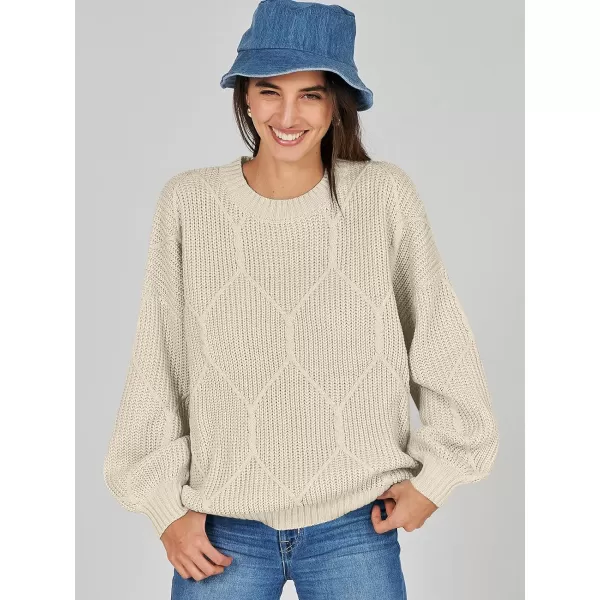 imageANRABESS Womens Oversized Sweaters Long Sleeve Crewneck Chunky Cable Knit Fall Slouchy Pullover Sweater TopsBeige
