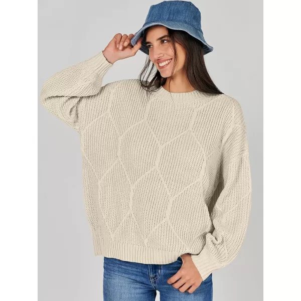 imageANRABESS Womens Oversized Sweaters Long Sleeve Crewneck Chunky Cable Knit Fall Slouchy Pullover Sweater TopsBeige