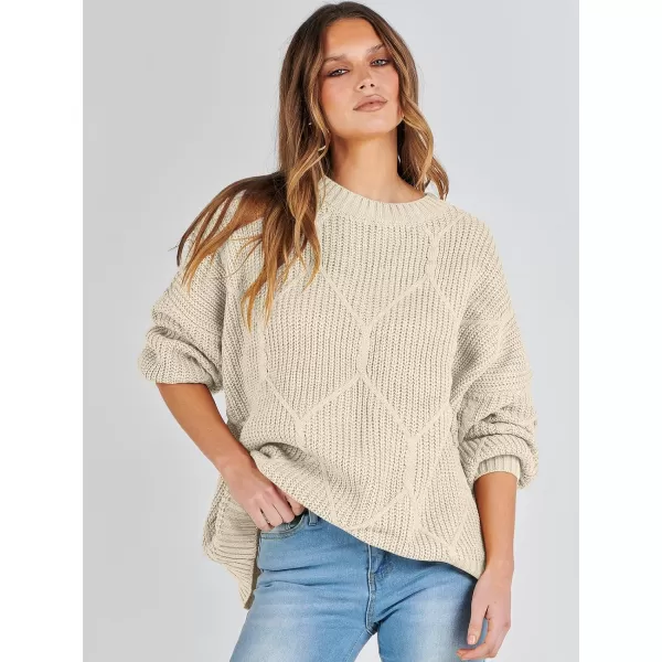 imageANRABESS Womens Oversized Sweaters Long Sleeve Crewneck Chunky Cable Knit Fall Slouchy Pullover Sweater TopsBeige