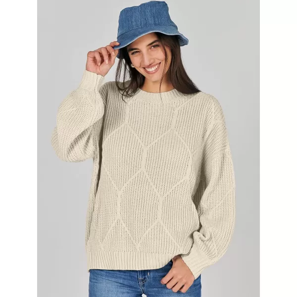 imageANRABESS Womens Oversized Sweaters Long Sleeve Crewneck Chunky Cable Knit Fall Slouchy Pullover Sweater TopsBeige