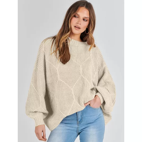 imageANRABESS Womens Oversized Sweaters Long Sleeve Crewneck Chunky Cable Knit Fall Slouchy Pullover Sweater TopsBeige