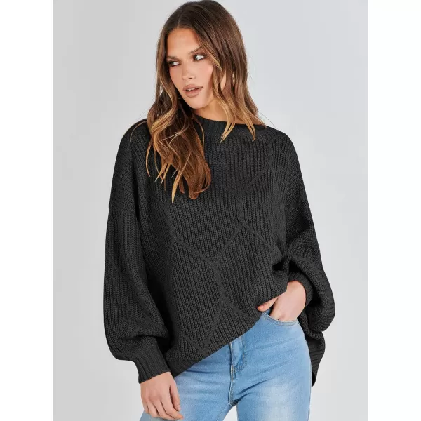 imageANRABESS Womens Oversized Sweaters Long Sleeve Crewneck Chunky Cable Knit Fall Slouchy Pullover Sweater TopsBlack