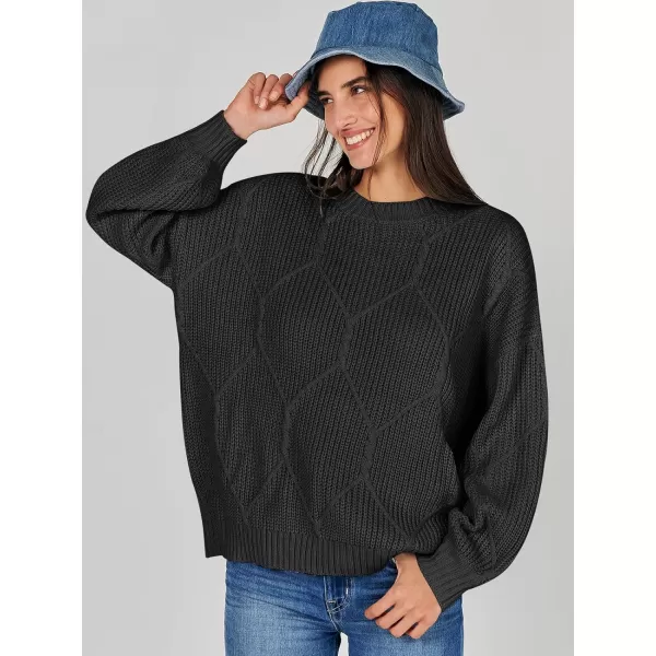 imageANRABESS Womens Oversized Sweaters Long Sleeve Crewneck Chunky Cable Knit Fall Slouchy Pullover Sweater TopsBlack